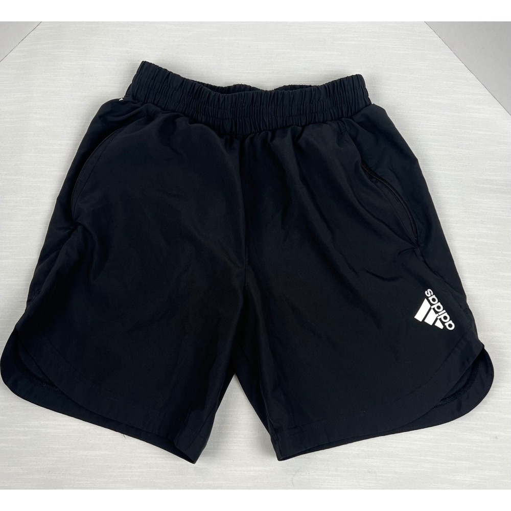 Adidas Mens Black Athletic Training Running Shorts Zipper Pockets Small